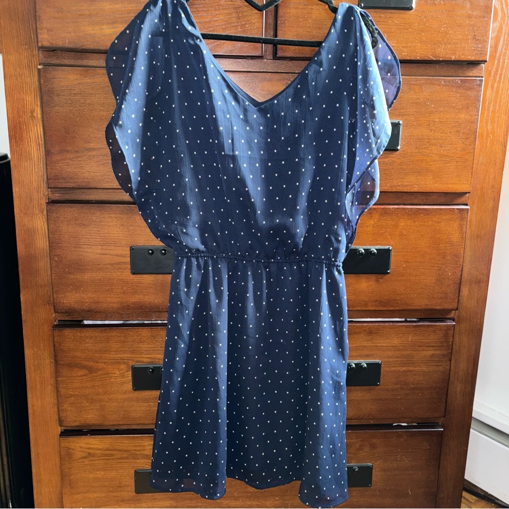 Women’s Size Large Gap Navy and White Flutter Sleeve Star Print Mini Dress